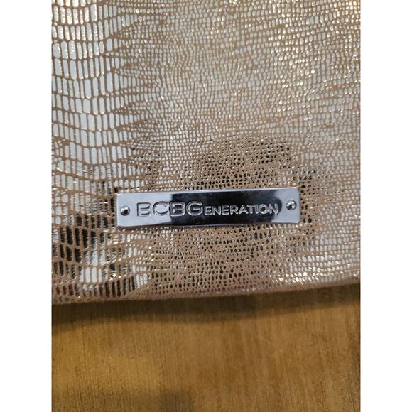 BCBGeneration Gold Crossbody Clutch Bag Night Out Disco Glam Reptile Embossed - Picture 3 of 8